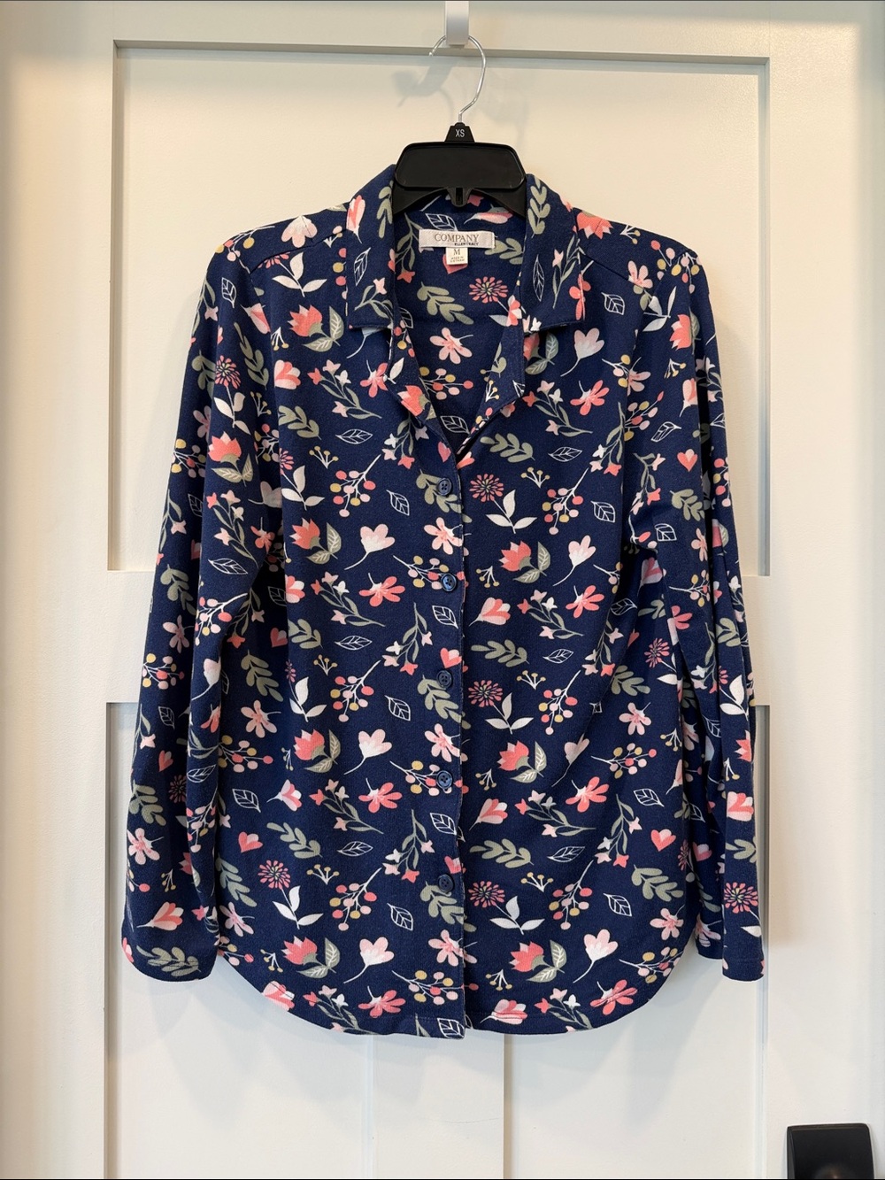 Ellen Tracy Navy Floral Button-Down Shirt